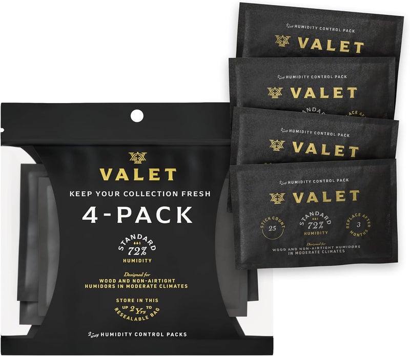 VALET 72% Two-Way Humidity Packs for Wood Container, 4-Pack, 60g Each, Prevents Leaks and Controls Moisture with Natural Craft Paper Design, Resealable Bag - Image 1